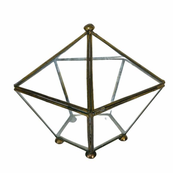 VTG Brass Glass Prism Terrarium Pentagon Tabletop Trinket Display Case Holder - Picture 3 of 7